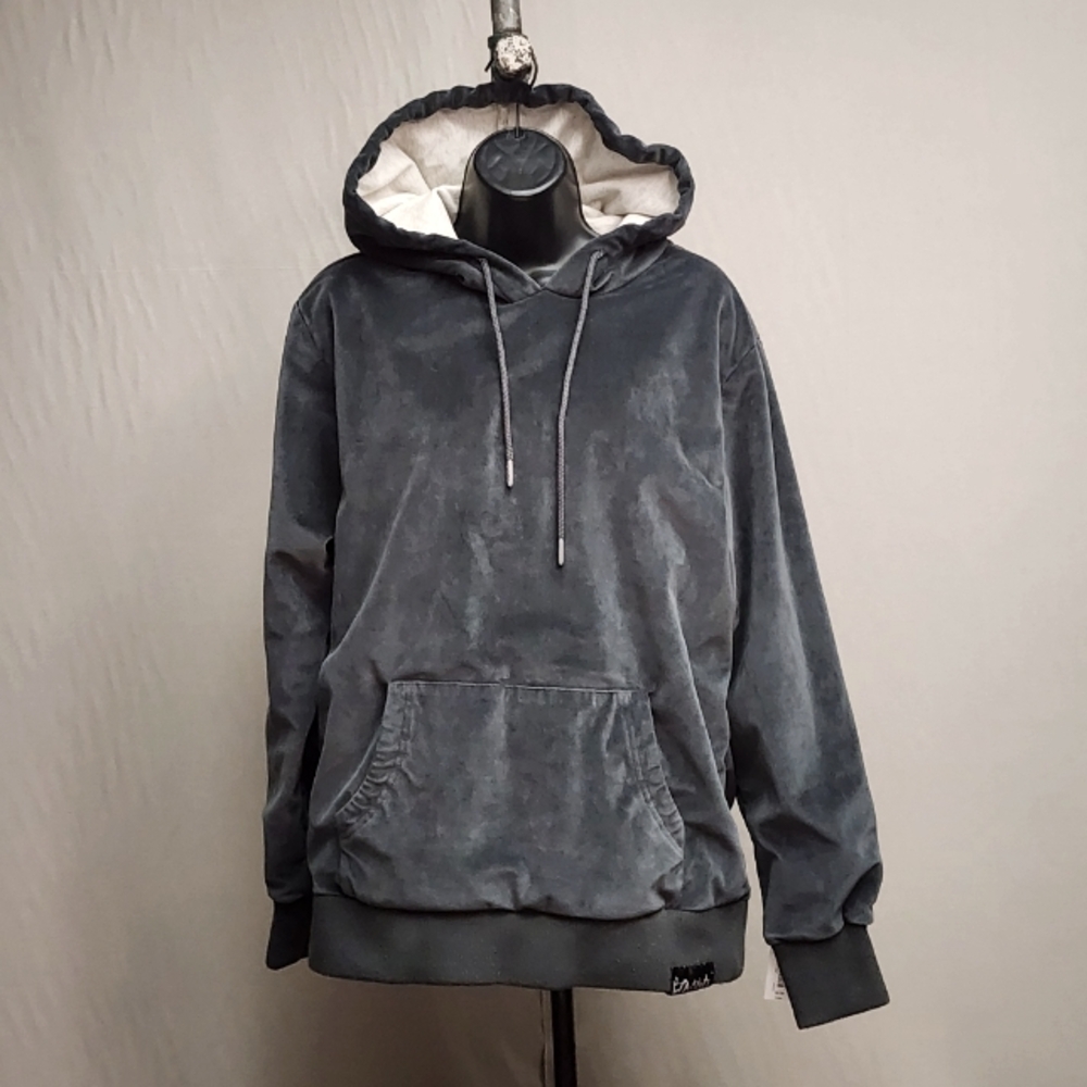 Men's PINK DOLPHIN Slate BlueGray Velvet Hoodie, Size Medium